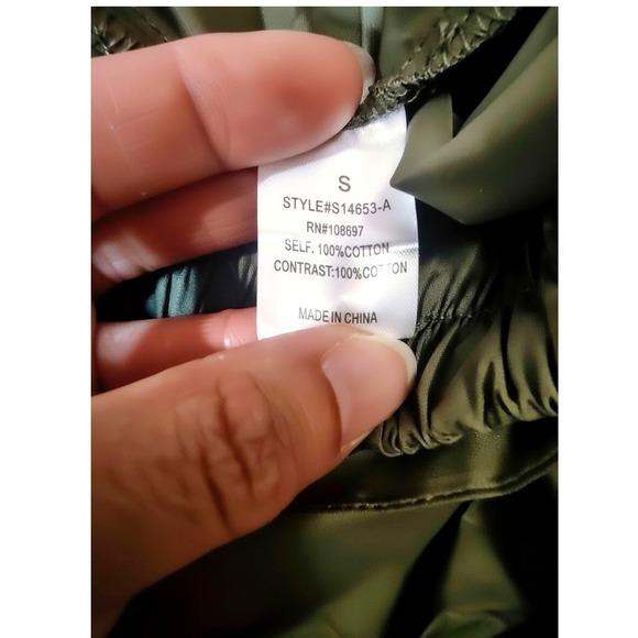 Olive Green Cotton Eyelet Maxi Skirt - Sheen Buttons Bow Tie Elastic Waist - S - Picture 11 of 13